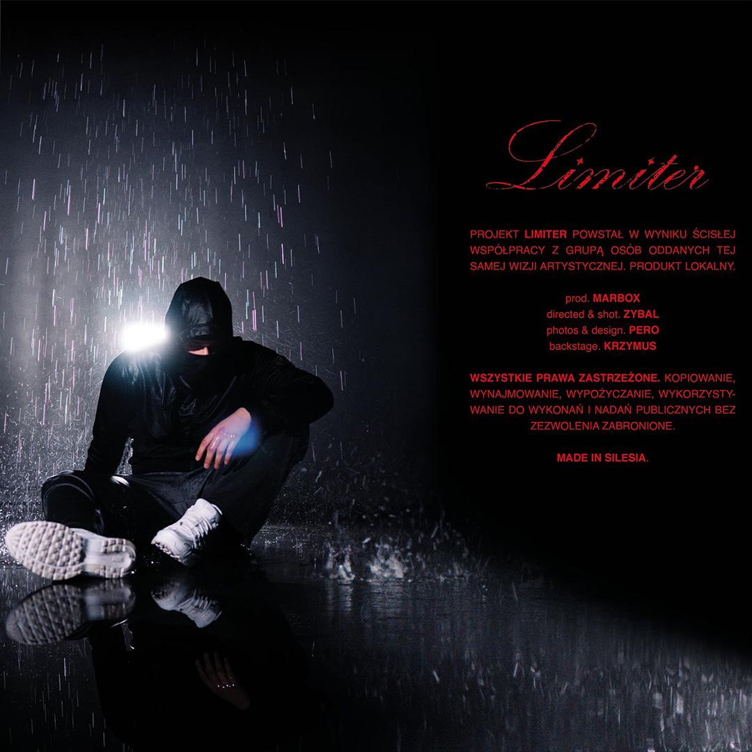 Inside panel design of the Limiter EP CD, featuring a seated figure in the rain alongside album production credits in red typography