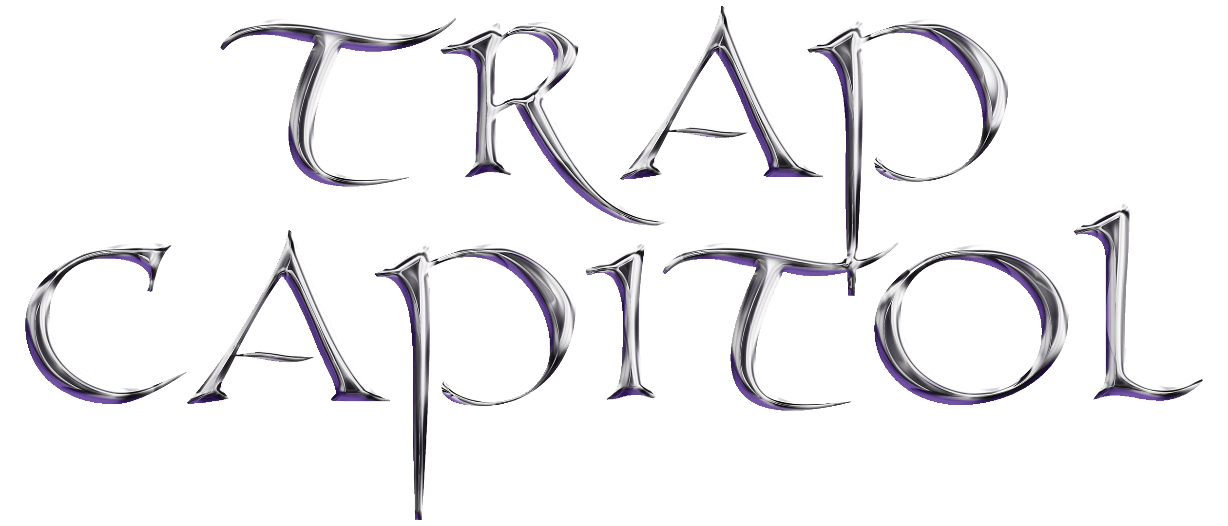Close-up of the 'TRAP CAPITOL' logo featuring a metallic, 3D gothic typography design against a black background